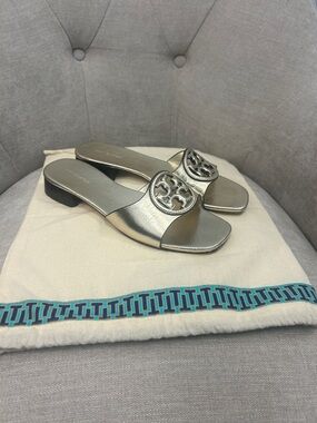 Tory Burch Metallic Slide Sandals Medallion